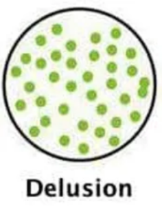 circle with only green dots labeled delusion