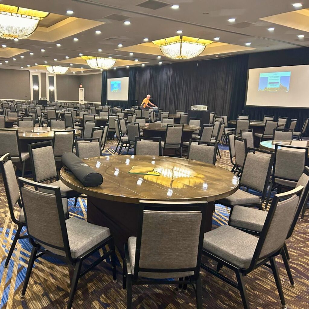 the ballroom at the Crowne Plaza Annapolis is being prepared for an event