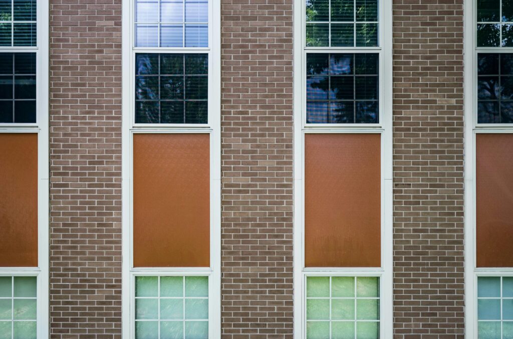 building windows with white wooden frames
